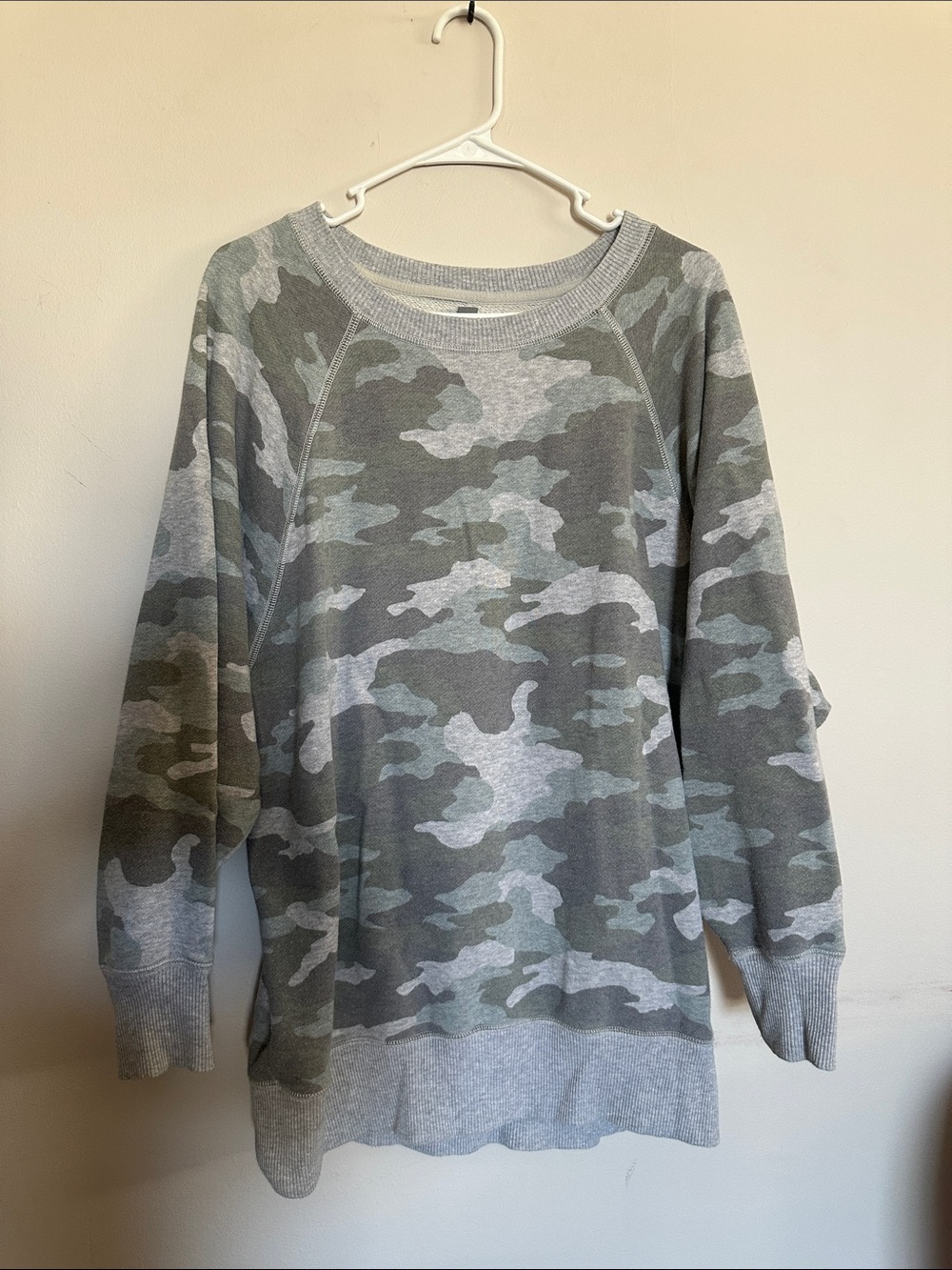 Women's Grey Camouflage Crewneck Oversized Crew
